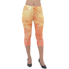 Abstract Texture Of Colorful Bright Pattern Transparent Leaves Orange And Yellow Color Lightweight Velour Capri Leggings  by Grandong