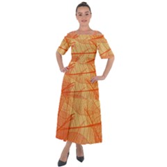 Abstract Texture Of Colorful Bright Pattern Transparent Leaves Orange And Yellow Color Shoulder Straps Boho Maxi Dress  by Grandong