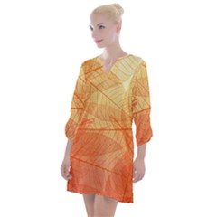 Abstract Texture Of Colorful Bright Pattern Transparent Leaves Orange And Yellow Color Open Neck Shift Dress by Grandong