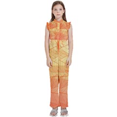 Abstract Texture Of Colorful Bright Pattern Transparent Leaves Orange And Yellow Color Kids  Sleeveless Ruffle Edge Band Collar Chiffon One Piece by Grandong