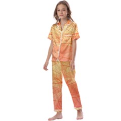 Abstract Texture Of Colorful Bright Pattern Transparent Leaves Orange And Yellow Color Kids  Satin Short Sleeve Pajamas Set by Grandong