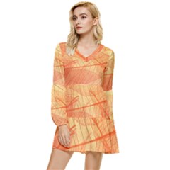 Abstract Texture Of Colorful Bright Pattern Transparent Leaves Orange And Yellow Color Tiered Long Sleeve Mini Dress by Grandong