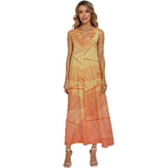 Abstract Texture Of Colorful Bright Pattern Transparent Leaves Orange And Yellow Color V-neck Sleeveless Loose Fit Overalls by Grandong