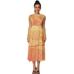 Abstract Texture Of Colorful Bright Pattern Transparent Leaves Orange And Yellow Color Sleeveless Round Neck Midi Dress by Grandong