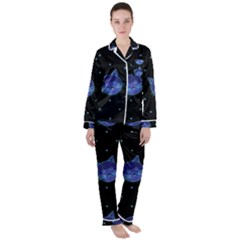 Vector Illustration Of Cat Animal Face Pattern Women s Long Sleeve Satin Pajamas Set	 by Ndabl3x