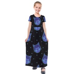 Vector Illustration Of Cat Animal Face Pattern Kids  Short Sleeve Maxi Dress by Ndabl3x