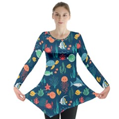 Fish Sea Animals Pattern Long Sleeve Tunic  by Ndabl3x