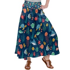 Fish Sea Animals Pattern Women s Satin Palazzo Pants by Ndabl3x