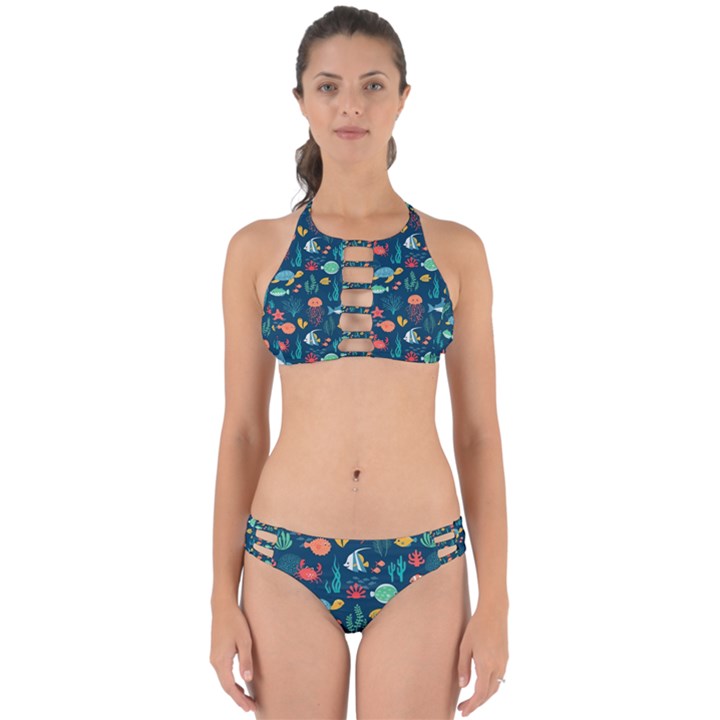 Fish Sea Animals Pattern Perfectly Cut Out Bikini Set