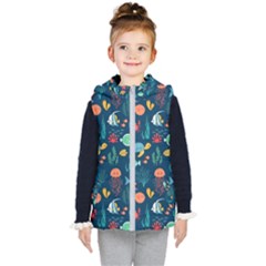 Fish Sea Animals Pattern Kids  Hooded Puffer Vest by Ndabl3x