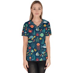 Fish Sea Animals Pattern Women s V-neck Scrub Top by Ndabl3x