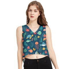 Fish Sea Animals Pattern V-neck Cropped Tank Top by Ndabl3x