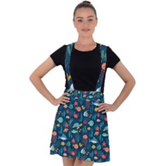 Fish Sea Animals Pattern Velvet Suspender Skater Skirt