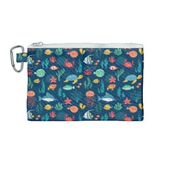 Fish Sea Animals Pattern Canvas Cosmetic Bag (medium) by Ndabl3x