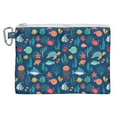 Fish Sea Animals Pattern Canvas Cosmetic Bag (xl) by Ndabl3x