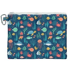 Fish Sea Animals Pattern Canvas Cosmetic Bag (xxl) by Ndabl3x