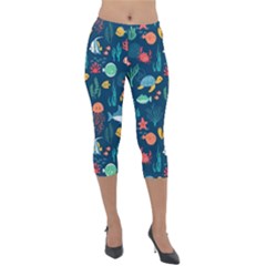 Fish Sea Animals Pattern Lightweight Velour Capri Leggings  by Ndabl3x