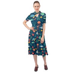 Fish Sea Animals Pattern Keyhole Neckline Chiffon Dress by Ndabl3x