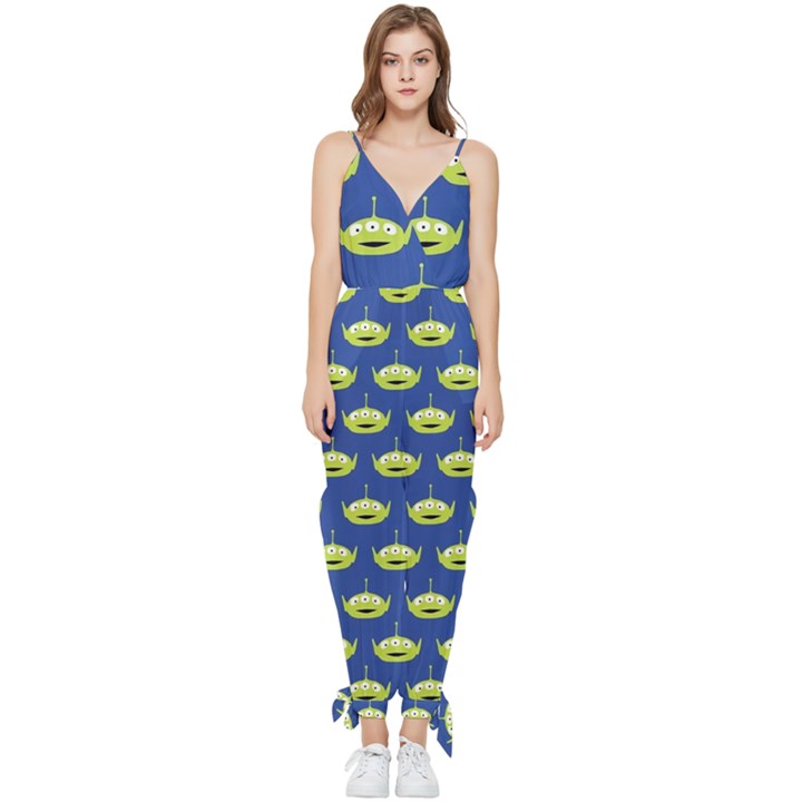 Alien Pattern Sleeveless Tie Ankle Chiffon Jumpsuit