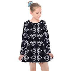 Black Diamond Pattern Kids  Long Sleeve Dress by Ndabl3x