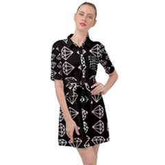 Black Diamond Pattern Belted Shirt Dress by Ndabl3x