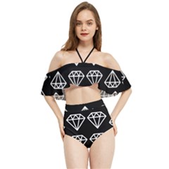 Black Diamond Pattern Halter Flowy Bikini Set  by Ndabl3x