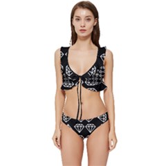 Black Diamond Pattern Low Cut Ruffle Edge Bikini Set by Ndabl3x