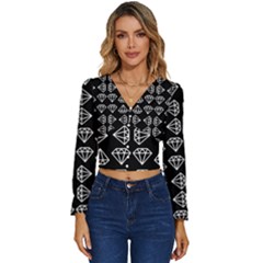 Black Diamond Pattern Long Sleeve V-neck Top by Ndabl3x