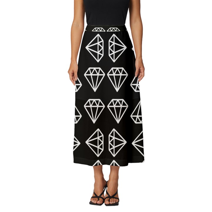 Black Diamond Pattern Classic Midi Chiffon Skirt