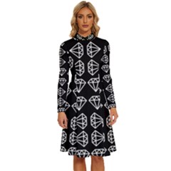 Black Diamond Pattern Long Sleeve Shirt Collar A-line Dress by Ndabl3x