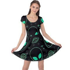 Alien Green Black Pattern Cap Sleeve Dress by Ndabl3x