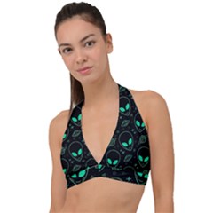 Alien Green Black Pattern Halter Plunge Bikini Top by Ndabl3x