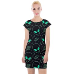 Alien Green Black Pattern Cap Sleeve Bodycon Dress by Ndabl3x