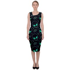 Alien Green Black Pattern Sleeveless Pencil Dress by Ndabl3x