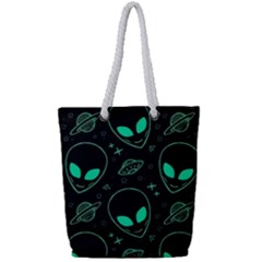 Alien Green Black Pattern Full Print Rope Handle Tote (small) by Ndabl3x