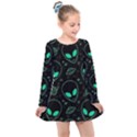 Alien Green Black Pattern Kids  Long Sleeve Dress View1