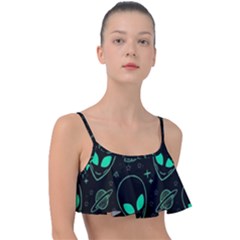 Alien Green Black Pattern Frill Bikini Top by Ndabl3x