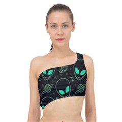 Alien Green Black Pattern Spliced Up Bikini Top  by Ndabl3x