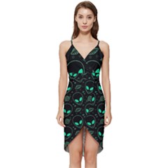 Alien Green Black Pattern Wrap Frill Dress by Ndabl3x