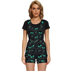 Alien Green Black Pattern Short Overalls by Ndabl3x