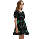 Alien Green Black Pattern Kids  Short Sleeve Dolly Dress View3