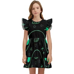 Alien Green Black Pattern Kids  Winged Sleeve Dress by Ndabl3x