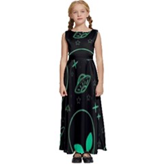 Alien Green Black Pattern Kids  Satin Sleeveless Maxi Dress by Ndabl3x