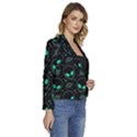 Alien Green Black Pattern Women s Long Sleeve Revers Collar Cropped Jacket View3