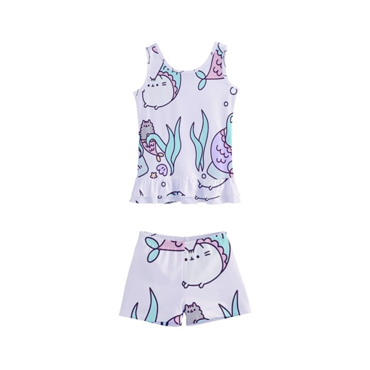 Cartoon Cat Cute Animal Kawaii Pastel Pattern Kids  Boyleg Swimsuit