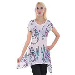 Cartoon Cat Cute Animal Kawaii Pastel Pattern Short Sleeve Side Drop Tunic by Ndabl3x