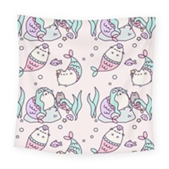 Cartoon Cat Cute Animal Kawaii Pastel Pattern Square Tapestry (large) by Ndabl3x