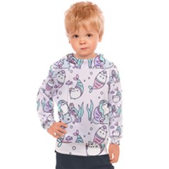 Cartoon Cat Cute Animal Kawaii Pastel Pattern Kids  Hooded Pullover by Ndabl3x