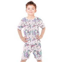 Cartoon Cat Cute Animal Kawaii Pastel Pattern Kids  T-shirt And Shorts Set by Ndabl3x