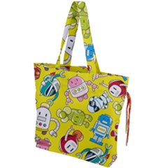 Robot Pattern Drawstring Tote Bag by Ndabl3x